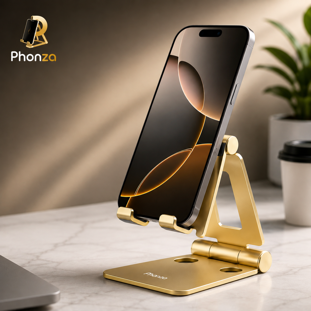 Phonzo Foldable Desktop Phone Stand – Gold Mobile Holder
