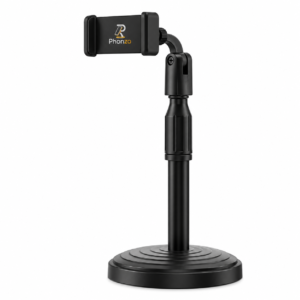 Phonza Telescopic Height Adjustable Desktop Smartphone Holder Stand with Round Base - Black
