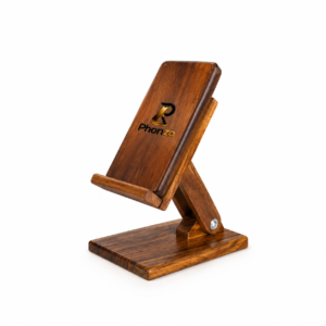 Phonza Adjustable Wooden Mobile Stand for Desk, Ergonomic Tabletop Phone Holder