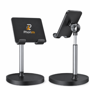 Phonza Adjustable Desktop Phone & Tablet Stand Holder with Heavy Round Base - Black