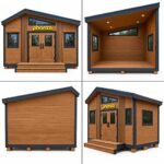 phonza Outdoor Storage Shed Cabin with Glass Window Double Doors - Natural Wood & Dark Grey - Image 2