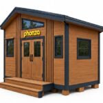 phonza Outdoor Storage Shed Cabin with Glass Window Double Doors - Natural Wood & Dark Grey
