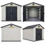 phonza Outdoor Metal Storage Shed with Double Doors and Gable Roof - Off-White & Dark Grey - Image 2