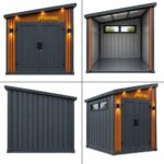 phonza All-Metal Outdoor Storage Shed with Sloped Roof, Double Doors and Wood-Grain Finish Trim - Dark Grey - Image 2