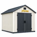 phonza Outdoor Metal Storage Shed with Double Doors and Gable Roof - Off-White & Dark Grey