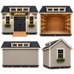 Phonza Outdoor Wooden Garden Storage Shed with Double Doors and Windows - Gray and Black - Image 2